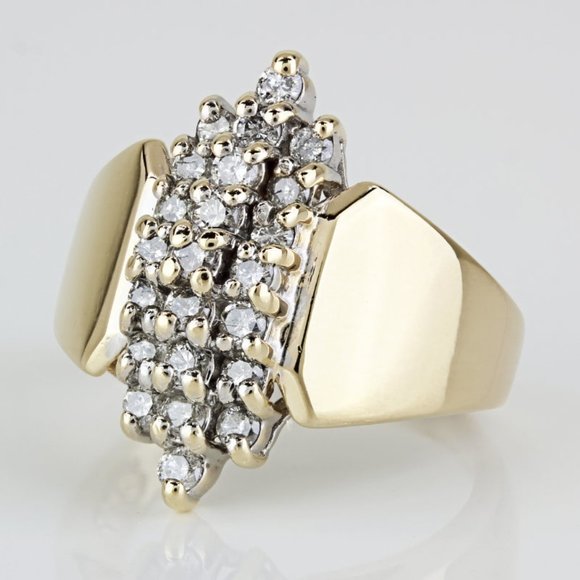 Vintage 14k Yellow Gold Diamond Cluster Cocktail Ring Band - Picture 2 of 9